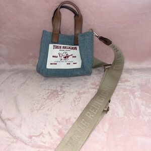True Religion Blue and Light Brown Messenger Bag